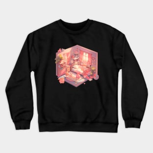 Kawaii Cubicle: Isometric Delight in Tiny Adorable Room | Pocket Room Crewneck Sweatshirt